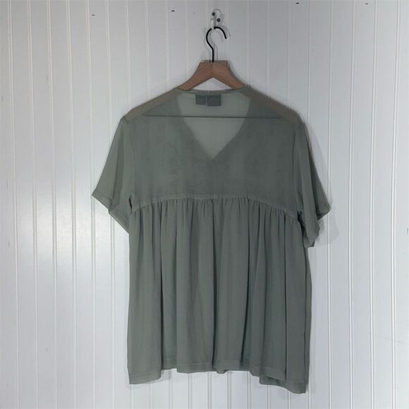 Vintage Fleurs Elegant Additions Sage Green Sheer Embroidered Blouse XL Boho - Picture 2 of 7